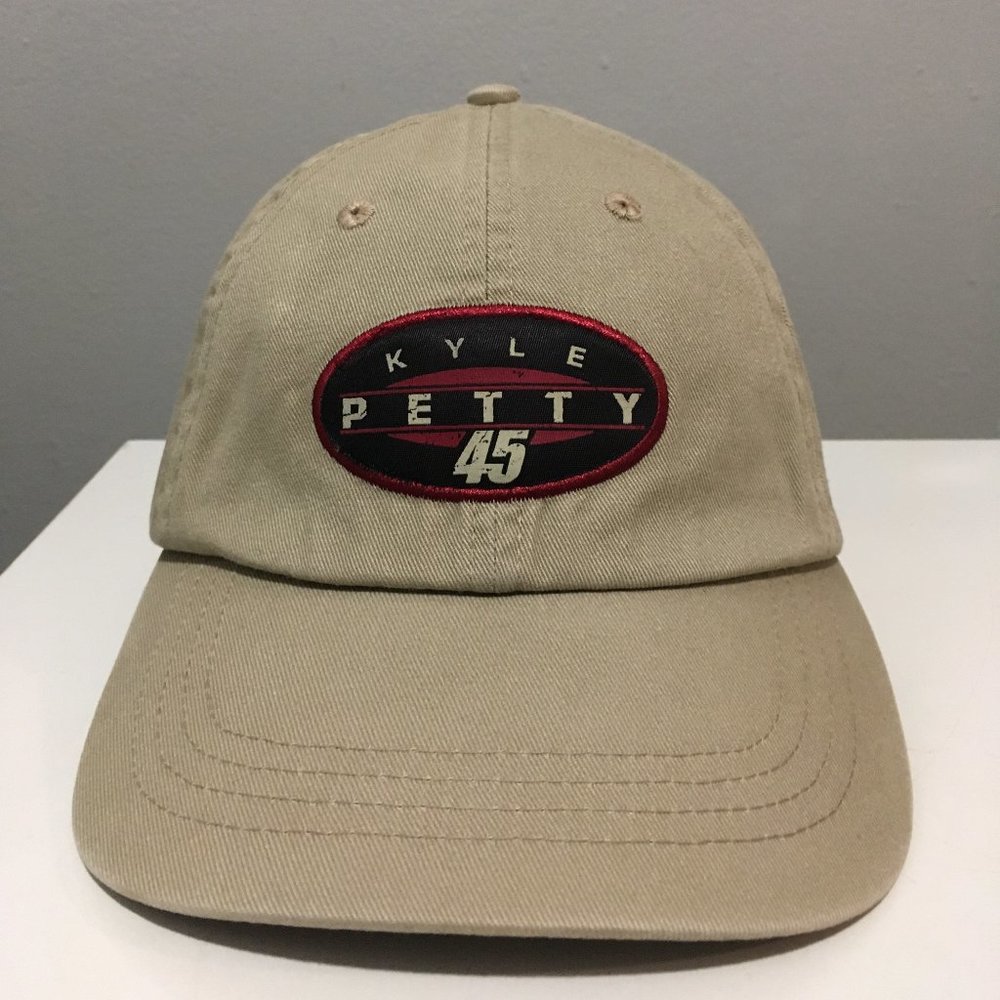 Vintage KC Caps Head Shots NASCAR Kyle Petty #45 Khaki Strap Back Hat Cap